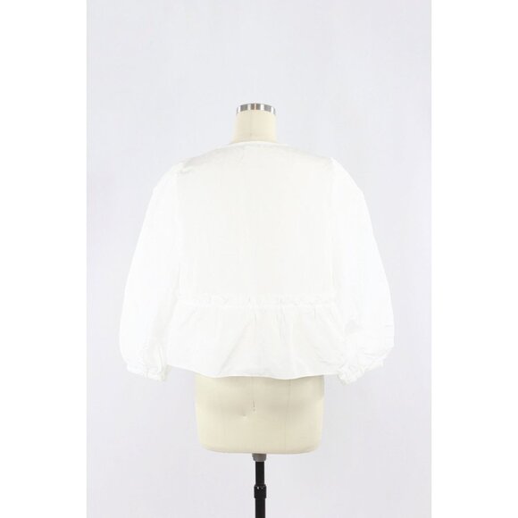 Aritzia SUNDAY BEST Jinx White Taffeta V-Neck Babydoll Peplum Blouse, Size M - Picture 3 of 13